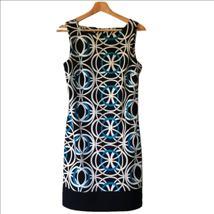 AB Studio geometric circle pattern sleeveless dress. Size 8. EUC